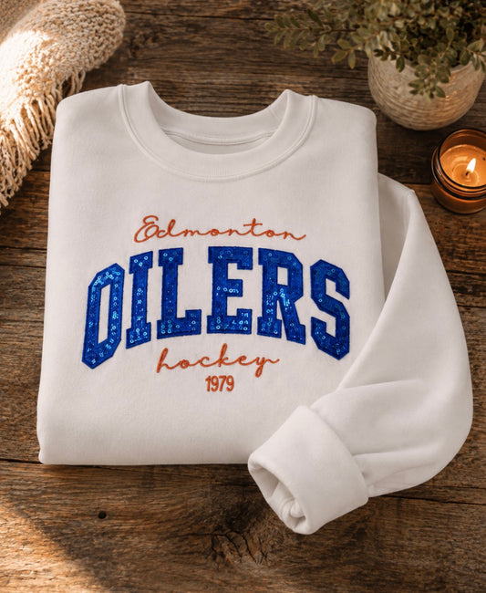 Oilers Sequin Appliqué Crewneck