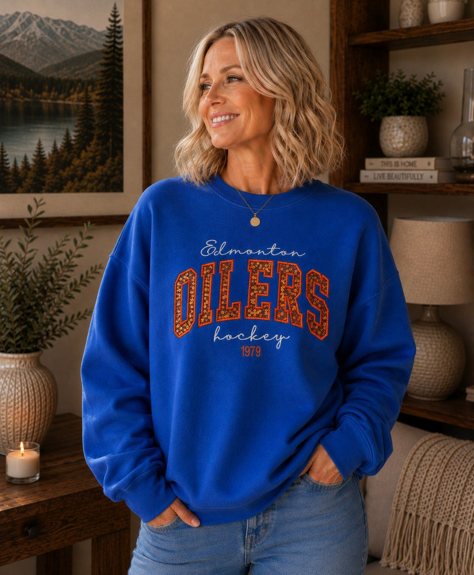 Oilers Sequin Appliqué Crewneck