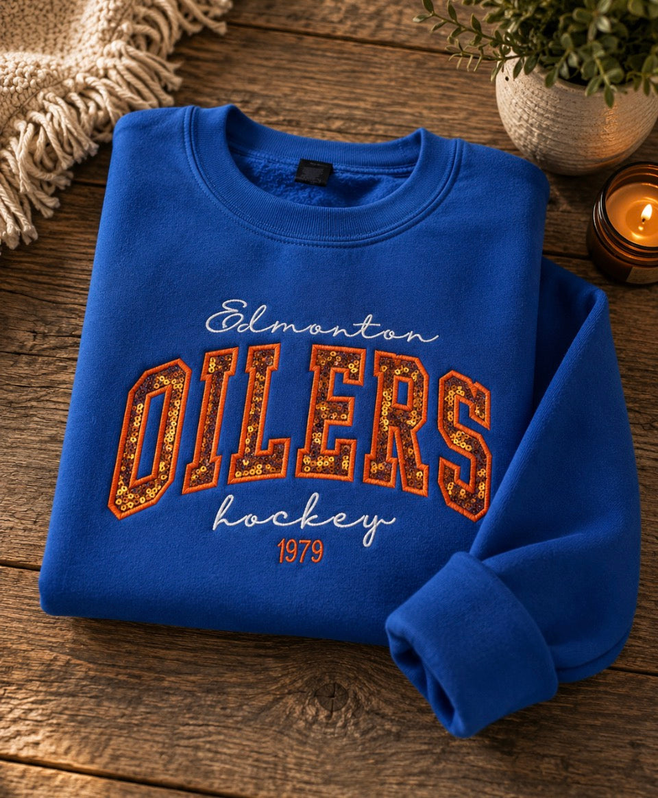Oilers Sequin Appliqué Crewneck