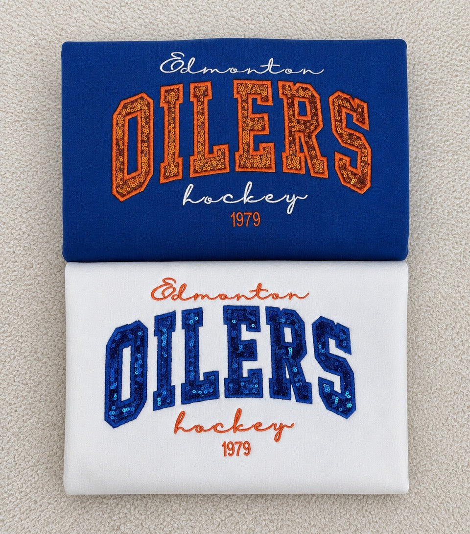 Oilers Sequin Appliqué Crewneck