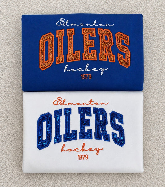 Oilers Sequin Appliqué Crewneck